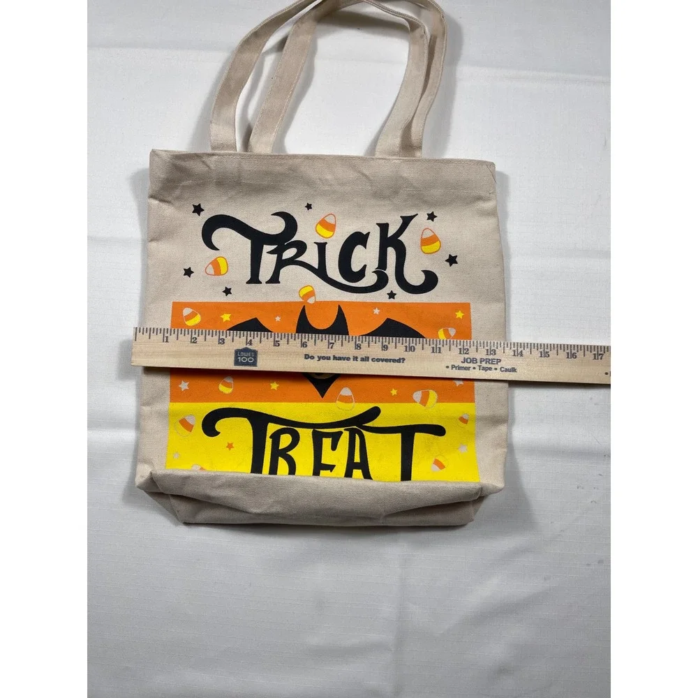 Fun painted Halloween Trick or Treat Tote Bag‎ Candy Corn Bat Graphic